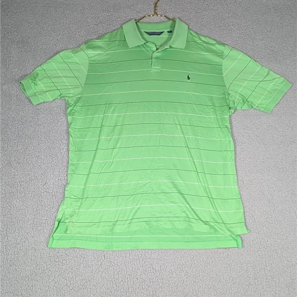 Polo Golf Ralph Lauren Polo Shirt Mens Large Green Blacl Stripe Performance Polo